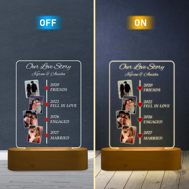 Personalized Our Love Story Couple Photo LED Lamp with Light & Wooden Stand Anniversary Gift for Husband Wife Gift for Birthday Valentines Day Memorable Gift Item